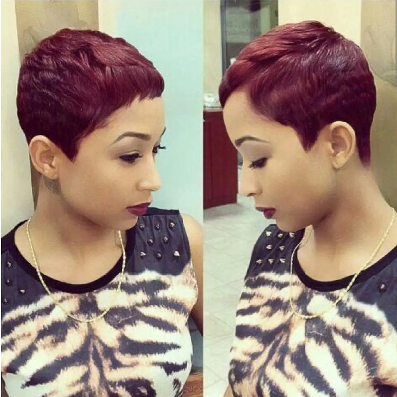 Dark Burgundy Red Human Hair Wig