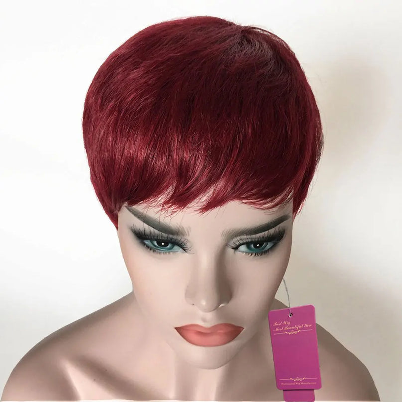 Dark Burgundy Red Human Hair Wig