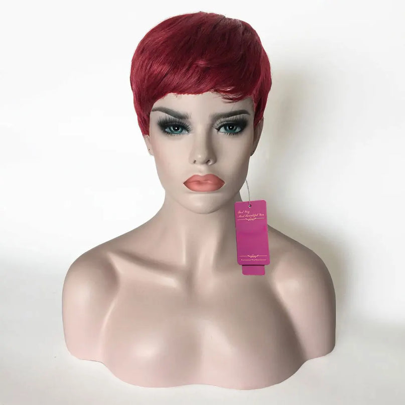Dark Burgundy Red Human Hair Wig