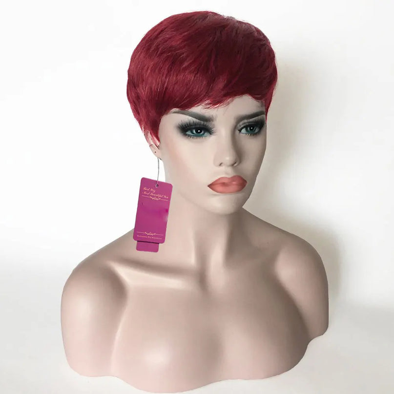 Dark Burgundy Red Human Hair Wig