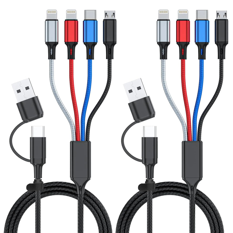 Multi Charging Cable 4-In-1 Multi Charger Cable [2Pack-4Ft] Nylon Braided Multiple USB Charging Cable Fast Phone