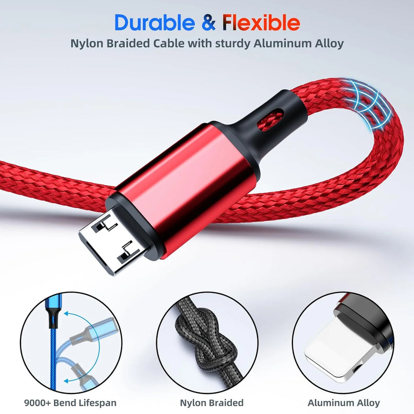 Multi Charging Cable 4-In-1 Multi Charger Cable [2Pack-4Ft] Nylon Braided Multiple USB Charging Cable Fast Phone