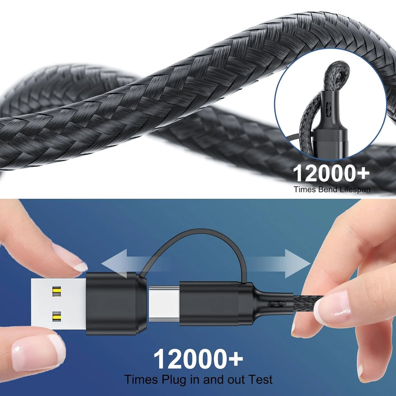 Multi Charging Cable 4-In-1 Multi Charger Cable [2Pack-4Ft] Nylon Braided Multiple USB Charging Cable Fast Phone