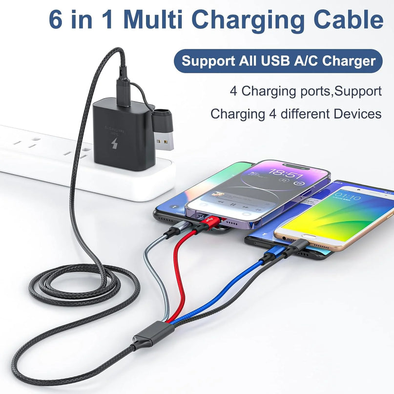 Multi Charging Cable 4-In-1 Multi Charger Cable [2Pack-4Ft] Nylon Braided Multiple USB Charging Cable Fast Phone