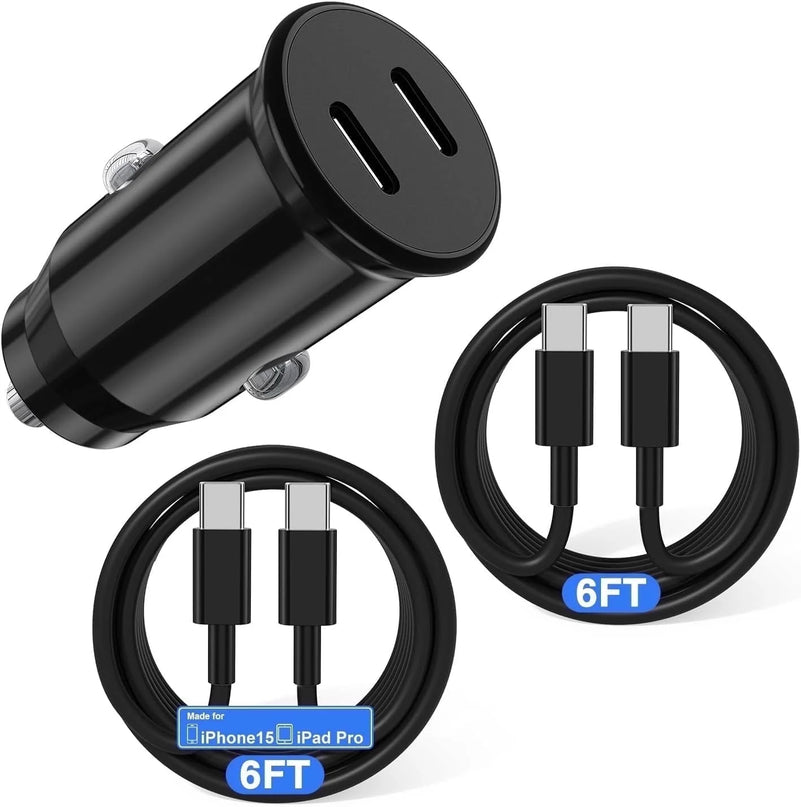 Car Charger for Iphone 15,40W Dual Port USB C Car Charger with USB C to USB C Cable 6Ft,Type C Car Adapter Fast Charging