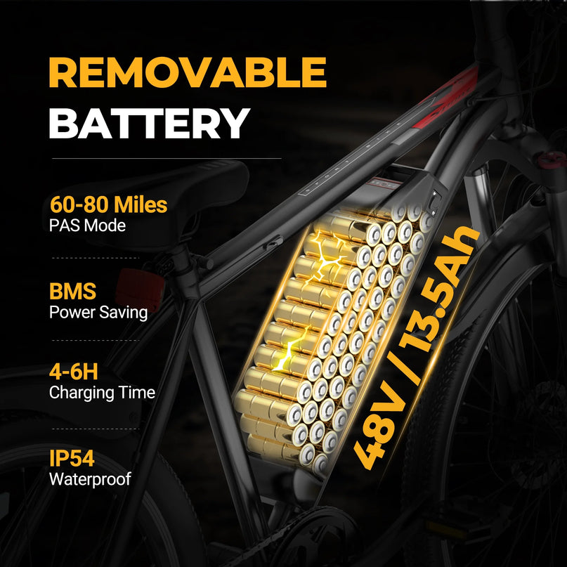 BK1350 Adult Electric Bicycles, 350W 26" Electric Mountain Bicycle, 48V Battery, 22Mph Electric Mountain Bike, Adjustable 7 Speed E-Bikes for Adults UL2849