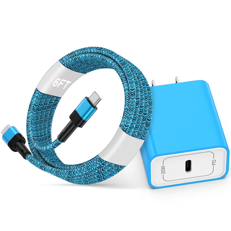USB C Charger Block, 1Pack PD 20W USB C Wall Charger Adapter Type C Fast Charging Block W/ 1Pack Android Phone Charger Cord Type C Charging Cable 6Ft Compatible for Iphone 16 15 Android,Blue