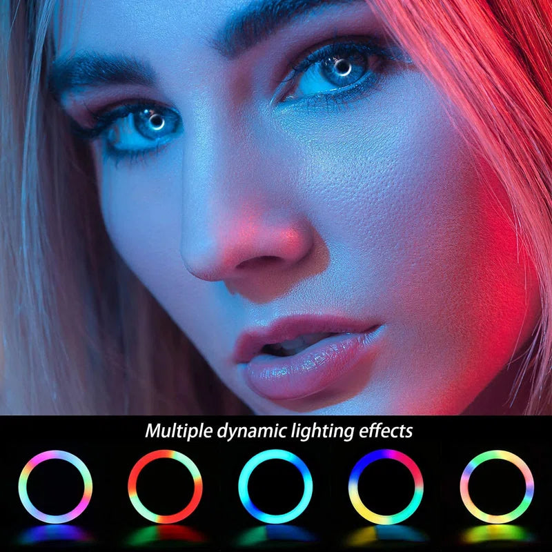 10" RGB Ring Light with 63" Tripod Stand and Cellphone Holder Dimmable