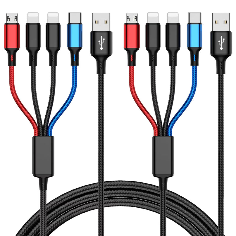 Multi Charging Cable 4-In-1 Multi Charger Cable [2Pack-4Ft] Nylon Braided Multiple USB Charging Cable Fast Phone