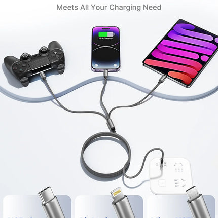 2 Pack Multi Charging Cable, 3 in 1 Phone Charger Cord Fast Charging with Micro USB, USB C Cables Compatible with Iphone/Ipad/Samsung, Gray