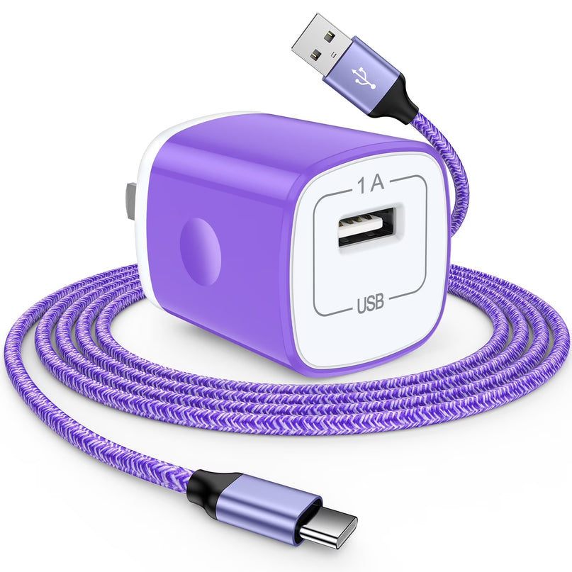Type C Charger USB C Cable Fast Charging Cable 6FT with USB Wall Charger Block, USB a to USB C Type C Cable USB C Charger Block for Android Charging Cords USB-C Phone Cables, Purple
