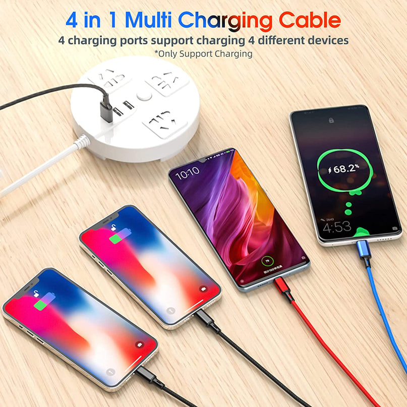 Multi Charging Cable 4-In-1 Multi Charger Cable [2Pack-4Ft] Nylon Braided Multiple USB Charging Cable Fast Phone