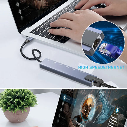 USB C Hub Ethernet,4K USB C to HDTV Hub,8 IN1 Type C Adapter,Dock Dongle Compatible