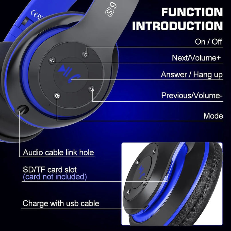 True Wireless Bluetooth Over-Ear Headphones, Black & Blue