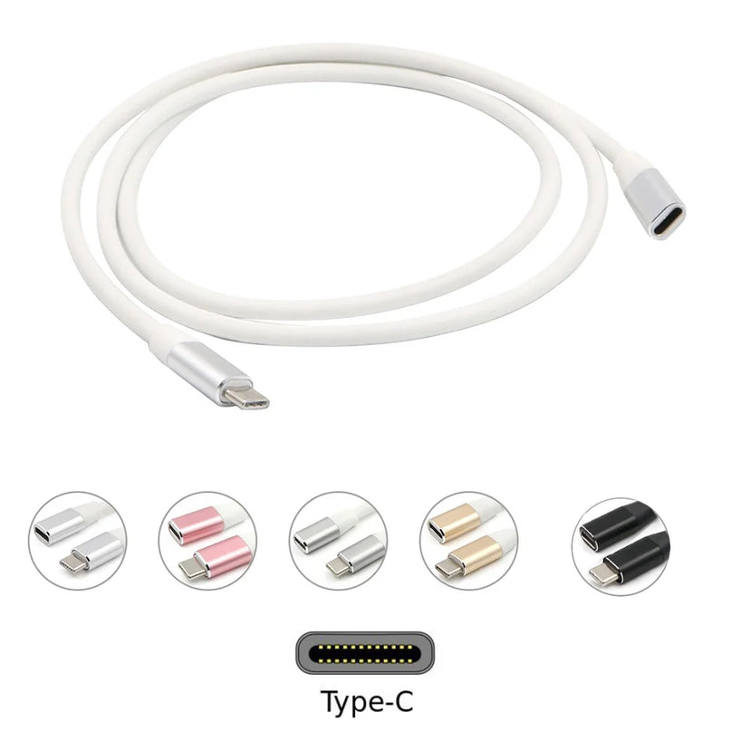 1 Meter Type-C Cable Extender USB 3.1 USB C Male to Female Extension Cord Compatible Pro Note 8 (Silver)