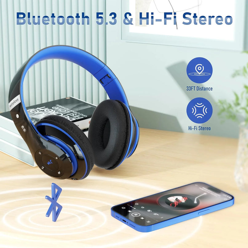 True Wireless Bluetooth Over-Ear Headphones, Black & Blue