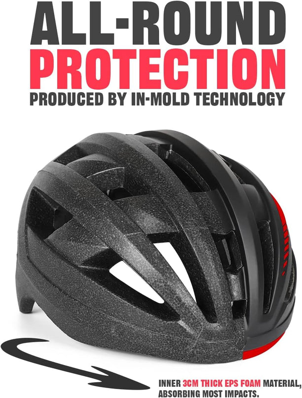 Bike Helmet with USB Rechargeable Rear Light Detachable Magnetic Goggles Removable Sun Visor Mountain & Road Bicycle Helmets for Men Women Adult Cycling Helmets